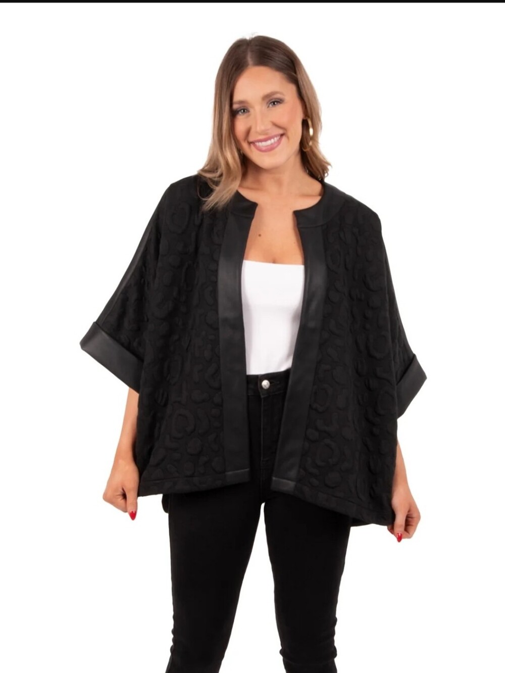 Emily McCarthy Coco Cape Cheetah Vegan Leather Black Women's XS